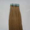 Tape In Human Hair Extensions 40pcs 27 honey blonde 100G 10 to 26 Inch Non Remy Straight Brazilian Hair On Invisible Tape PU Skin Weft