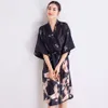 Wedding Bride Bridesmaid Dressing Gown Sexy BLACK Women Robe Summer Kimono Bathrobe Satin Nightgown Printed Home Dress M-XXL