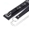 Bondage Black Faux Leather Restriant Slave Rhinestone Neck Collar Chain Leash Kinky Toy #R98