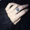 Märkesdesign Fashion Real 1CT 5A Zircon Stone 925 Sterling Silver 2-i-1 Engagemang Bröllop Ring Set för Kvinnor Storlek 4-11