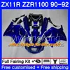 Bodys för Kawasaki ZZR1100 ZX 11R ZX-11R 1990 1991 1992 205HM.AA ZZR 1100 ZX11 R ZX-11 R ZZR-1100 ZX11R 90 91 92 grå svart fager