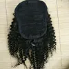 Rabo de cavalo de cabelo humano Kinky Curly rabo de cavalo com cordão para mulheres negras Rabo de cavalo de cabelo humano médio Updo Hairpiece Bun com 2 clipes