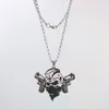 Gnayy Men Hip-Hop Jewelryブラックポリッシュピュアステンレス鋼ICPスカルダブルガンペンダントネックレス4mm 30インチRolo Chain2528