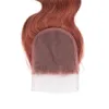 Mörk Auburn Lace Closure med buntar Kroppsvåg Brasilianska Virgin Hårbuntar 3st med 4 * 4 Topplåsning Färg 33 # Mörkbrunt hårväft