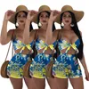 Sexy com decote em V designer swimwear para mulheres imprimir estilingue sem mangas aillot de bain shorts biquínis maiôs maiô 2 peça conjunto mulher