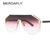 Meroafly Oversized Square Sunglasses Mulheres Uma peça Lens Tons de ouro preto Meio frame óculos de sol para homens Gradient Lens UV400