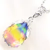 Luckyshien Newest Style 925 Sterling Silver Necklace Waterdrop Watermelon Tourmaline Pendant Gems Women's Gift Jewelry Engagemets Wedding