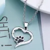 Hollow Pet Paw Paw Print Naszyjniki Cute Animal Dog Cat Memorial Biżuteria Kochanka Pet Puppy Paw Heart Charm Black Emalia Naszyjnik Dziewczyny