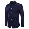 Men Shirt Casual Solid Color Fashion Epaulettes Cargo Shirts Long-Sleeve Male Slim Fit Camisa Masculina Chemise Homme