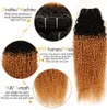 Dark Root Honey Blonde Ombre Cheveux Humains # 1B 27 Bundles de cheveux bouclés crépus tisse avec fermeture à lacets Milieu gratuit en trois parties 4Pcs / Lot