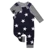 Bébé Garçon Fille T-shirt Tout-petit rayé étoile Jumpsuit Outfit 2-pièces marine à manches longues gris Deux couleurs bébé Salopette mignon Costume Kid Vêtements