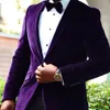 Costume Homme 2018 Groomsmen Suit Men With Pants Terno Slim Fit Peaked Lapel Blazer Wedding Groom Tuxedo Purple Mens Velvet Prom Suit