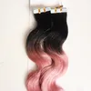 T1B / Rose Ombre Bande dans l'extension de cheveux 100G 40pc vague de corps Peau Trame Bande dans les Extensions de Cheveux Humains Remy Extensions de Cheveux Colorés