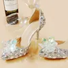 ゴージャスなクリスタルの結婚式のブライダルシューズラインストーン8cmプリンセスレッドシルバーカラフルな正式パーティープロムの靴尖ったつま先女性のポンプ