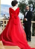 Yaka kepçesi kırmızı akşam uzun kollu balo back fermuer parti elbiseleri yay katmanlı fırfırlı özel yapım resmi elbiseler