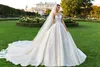 Retro-Spitze-Prinzessin-Hochzeitskleider, Ballkleid, Perlenstickerei, formelle Dubai-Arabische Brautkleider, heller Champagner, elegante Flügelärmel