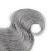 Trame di capelli umani grigio argento Ombre brasiliane con chiusura Onda del corpo 1B Ombre grigie 4x4 Chiusura frontale in pizzo con tessuto di capelli vergini8951871