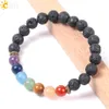 CSJA Natural Black Lava Rock Beads Браслеты 7 Chakra Mala Gems Stone Mality Medition Strand Браслет Энергия Рейки Ювелирные изделия целый e955192V