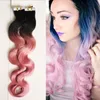 T1B / Rose Ombre Bande dans l'extension de cheveux 100G 40pc vague de corps Peau Trame Bande dans les Extensions de Cheveux Humains Remy Extensions de Cheveux Colorés