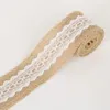 5cm 2m/roll Natural Jute Burlap Hessian Ribbon with Cotton Lace DIY Trim Fabric For Sewing Wedding Decoration Accessories