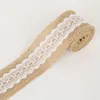 5cm 2m/roll Natural Jute Burlap Hessian Ribbon with Cotton Lace DIY Trim Fabric For Sewing Wedding Decoration Accessories