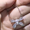 Ny ankomst Original Brand New Infinity Luxury Jewelry 925 Sterling Silver Princess Cut White Topaz Diamond Lucky Chain Bow Pendan322b