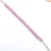 Wholesale Square Cut Pink Kunzite Gem 925 Silver Charm Bracelet For Women Wedding Gift Cz Tennis Zircon Bracelet 8 inch Lovers