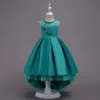 Halloween Gifts!Pretty High Low Satin Flower Girl Dresses Cyan Color 2018 Beaded Appliqued Dresses For Girls Kids Prom Dress D01