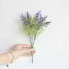 30cm 15 huvuden / bukett Konstgjord blomma Lavendel bukett med gröna blad för hemfest dekorationer