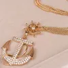 2pcs/lot Fashion Crystal Anchor Pendant Necklace White Navy Style Anchor Rudder Personality Long Necklace Jewelry for women