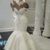 Luxurious Rhinestone High-Neck Wedding Dresses Lace Applique Crystal Beading Short Sleeves Mermaid Wedding Gown Sexy Plus Size Wedding Dress