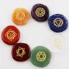 Assorted 7 pieceslot Natural Engraved Stone Pocket Palm Stones Crystal Reiki Quartz Healing Chakra Aventurine With Pouch4949631