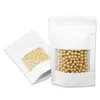 Buste per imballaggio Doypack richiudibili con finestra trasparente bianca da 20x30 cm per snack Noci secche Stand Up Borsa per imballaggio con chiusura a cerniera in carta Kraft