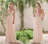 NIEUW ROSE GOUD BRIDESMID JURKEN A LINE SPAGHETTI BACKLOSE SLACHTEN CHIFFON GOEDKOOP LONG BEACT Wedding Gust Justes Laid of Honor Jurns Hy234