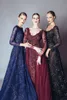 Navy Blue Elie Saab Evening Dresses Lace Formal Prom Dresses Party Gowns With A Line Lace Applique Beads Crew Neck Long Sleeves DH4112