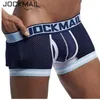 Ropa interior de marca JOCKMAIL para hombre, bóxer de malla con bolsa en U, ropa interior Sexy, pantalones de algodón Cueca, bañadores, bóxer, calzoncillos masculinos Gay, oferta