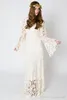 Ny sommarstrand bröllopsklänningar Bohemian Full Lace Golv Längd V Neck Bell Långärmad Bröllopsklänning Bröllopklänningar Vestidos de Noiva