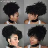 Skönhet Brasilianska Kvinnor Kinky Curly Ponytail Hårstycke Clip In Drawstring Short High Afro Puff Bun Chignon Mänsklig hårförlängning 120g 4Colors