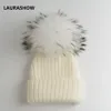 LAURASHOW Kids Winter Fur Pompoms Fur Ball Cap Boys Girls Beanie Fur Knit Child Wool Hat D18110601