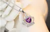 925 Sterling Silver Jewelry Austrian Crystal Crown Wedding Pendant Purple/Silver Water Wave Necklace