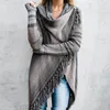 2018 Höst Cardigans Kvinnor Asymmetriska Tassels Cape Toppar Sweater Koreansk Fashion Patchwork Stripe Loose Long Stickad Outwear LP30