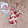 Newborn baby girl clothes summer flower romper jumpsuit onesies +headband 2pcs kid clothing boutique outfits babies girls toddler 0-24M
