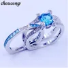 Choucong Kobiety Wedding Sets Bridal Zestawy Ring Sky Blue 5a Cyrkon CZ 925 Sterling Silver Birthstone Zespół zaręczynowych Pierścienie dla kobiet Mężczyźni