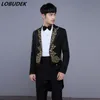 Preto vermelho bordado branco bordado masculino masculino figurino mágico cantor cantor cantor coro de performance couthing roupas noivo de casamento roupas de palco