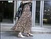 Tingyili Sommer Frauen Lange Leoparden-Druck Rock Elastische Hohe Taille Chiffon Plissee Slim Fit Casual Maxi Rock