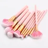 Brand New 10pcs Makeup brushes set pink color wood handle high quality synthetic hair DHL Free cosmetic brushes