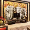 Aangepaste muurschildering behang Europese stijl 3D stereoscopische reliëf olifant muur schilderij woonkamer tv achtergrond behang home decor