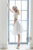 Designer Off The Shoulder Top Lace 2 Piece Wedding Dresses Short Sleeve Above Mini Chiffon Beach Country Bridal Gowns Beautiful Boho berta