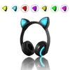 블루투스 귀여운 음악 헤드폰 고양이 귀에 헤드셋 빛나는 이어폰 휴대 전화 태블릿