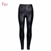 FREICICI femmes Sexy en cuir PU Leggings avec fermeture éclair avant Push Up Faux cuir pantalon Latex caoutchouc pantalon jegging noir